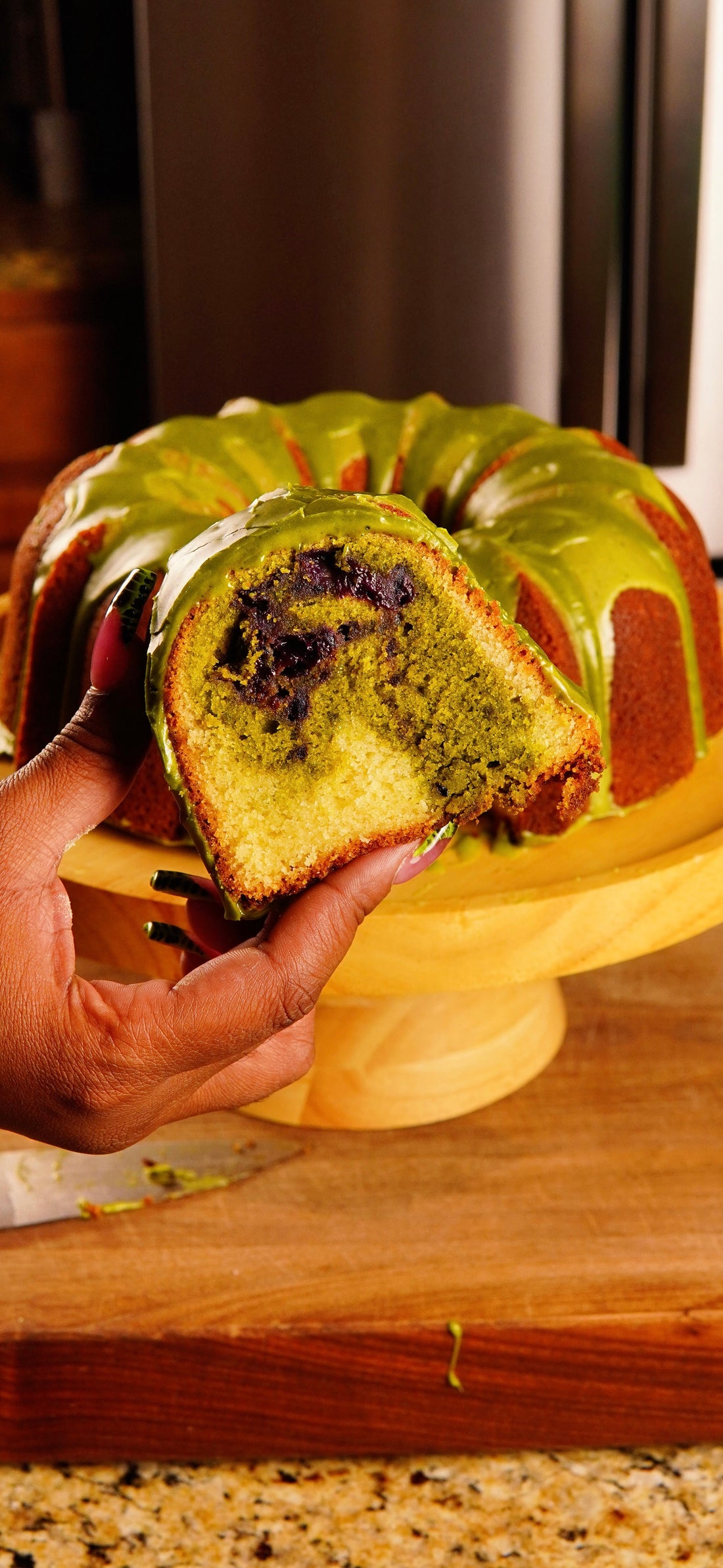 Matcha Blueberry Swirl Pound Cake